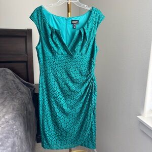 Adrianna Papell Teal Lace Midi Dress - Size 14